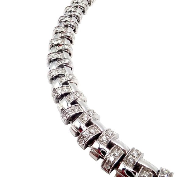 Authentic! Tiffany & Co Vannerie 18k White Gold Basket Weave Diamond Necklace - Picture 14 of 14